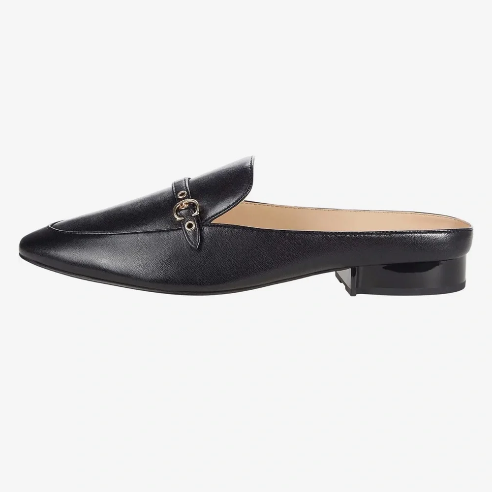 COACH BLACK ALL LEATHER IRENE MULE LOAFER EITH GOLD LOGO & HARDWARE, SIZE 7-B - Picture 3 of 16